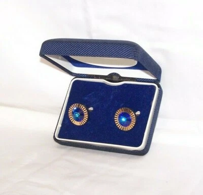 Gemelos de metal facetados azul oscuro de diseño de gama alta Swank de colección Foto 1 de 4