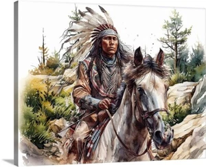 Native American Indian Looking For the Signal  Galley Canvas Wrap Wall Art - Picture 1 of 2