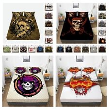 Bed Fitted Sheet Set with Pillowcases Skull Pattern KS/D/Q/K Kids Teens Gifts