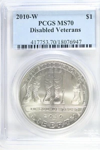 2010 W UNCIRCULATED $1.00 Silver Commemorative - Disabled Vets - PCGS MS 70 - Picture 1 of 2