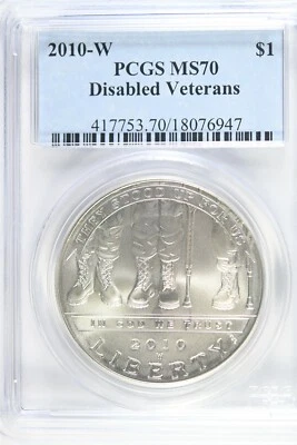 2010 W UNCIRCULATED $1.00 Silver Commemorative - Disabled Vets - PCGS MS 70 - Image 1 of 2