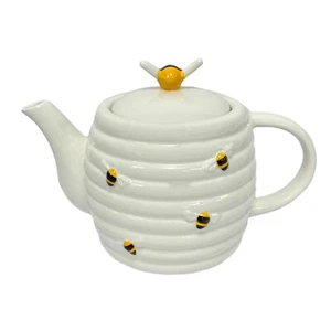 Honey Bees Teapot Adorable Ribbed Design with Hand-Painted Bees Home Decor G-23 - Picture 1 of 1