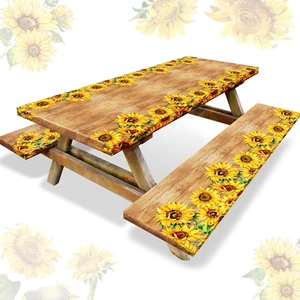 3 Pcs Vinyl Picnic Table and Bench Fitted Tablecloth Cover Set 6 Ft 30 X 72 - Picture 1 of 6