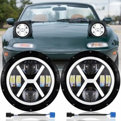 Faros LED H6024 de 7 pulgadas con ojos de ángel halo para Mazda NA Miata MX5 MX-5 90-97 Foto 1 de 4
