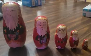 Set of 5 Wooden Santa Claus Nesting Dolls Hand Painted Christmas Decorations - Picture 1 of 4