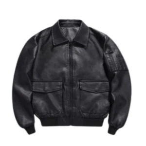 Men’s Real Leather Sheepskin Varsity Flight Bomber Military Style Jacket-Black - Picture 1 of 4