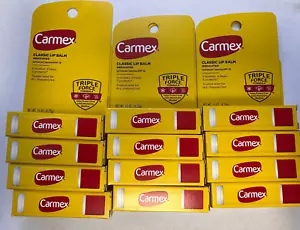 12-CARMEX CLASSIC LIP BALMS TRIPLE FORCE STICKS NEW - Picture 1 of 1