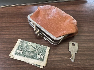 Vintage Retro / Hippy Coin Purse Shabby Leather Double Sided - Image 1 of 3