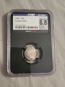 1907 Barber Dime NGCx 8.8 Vaultbox Ngc AU  58 Funbox 10c Silver Black Core - Picture 1 of 4