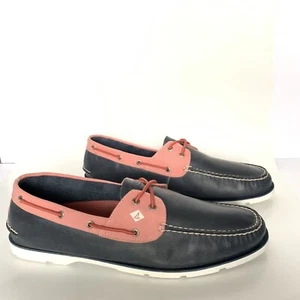 NEW Sperry Top-Sider A/O Original 2 Eye Salmon / Navy Blue Boat Shoes Size 16 - Picture 1 of 10