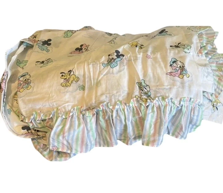 Ropa de cama de cuna rara-de colección Disney Dundee- bebé Mickey, Minnie, Donald Pluto Foto 1 de 4