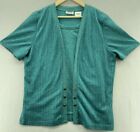 Dress Savy New York Sweater Cardigan Womens LARGE Pull Over Teal Short Sleeve