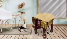 Handmade Wooden Elephant Stool with Brass Fittings -Indian Art Decor Collectible