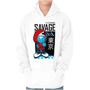 Cool Urban The Smurfs Kanji Cartoon Savage Youth Hooded Sweatshirt Boy or Girl - Picture 1 of 7