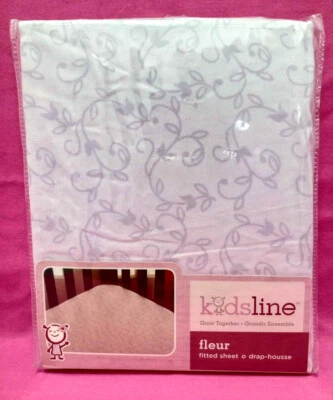 Kidsline Fleur Fitted Crib Sheet Purple Lavender Floral Vines Cotton - Image 1 of 2