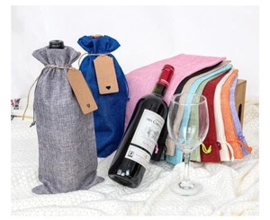 Wine Liquor Bottle Burlap Cotton Bag Multicolor Thanksgiving Christmas Gift Pack - Picture 1 of 29