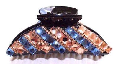 Nueva garra de pinza de pelo negra con estrás y cristales azules y melocotón  Foto 1 de 3