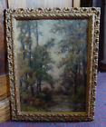 Art antique encadré peinture à l'huile paysage campagne Chas B Dickens cadre en or 