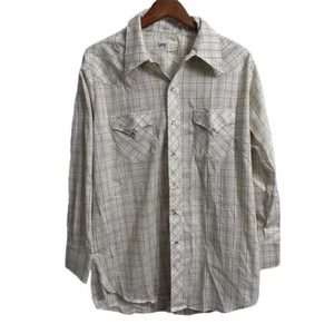 LEE Vintage Western Button Down Shirt Pearl Snaps Men's Size 17 34 Made in USA - Picture 1 of 8