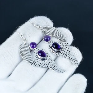 Amethyst Gemstone Handmade 925 Sterling Silver Earrings Jewelry For Women Gift - Picture 1 of 4