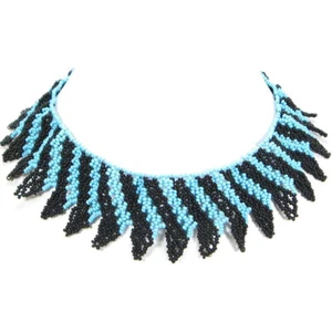 HANDMADE BLUE BLACK BEADED CHOKER NECKLACE  - Picture 1 of 4