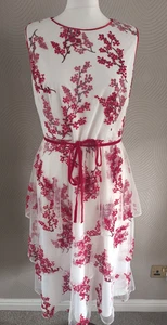 Phase Eight White & Red Floral Embroidered Dress - UK Size 14 - Tiered Skirt - Picture 1 of 18
