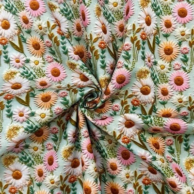 PASTEL DAISIES Polycotton Fabric Craft 3D Digitally Printed - 3 metres - Image 1 of 3
