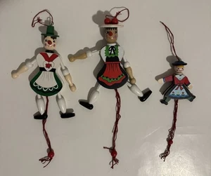 Vtg Wooden Jumpin Jack Pull String Toy Ornaments Christmas Mom Dad Child Pfaff - Picture 1 of 10