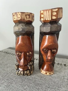 Vintage Jamaican Hand Carved Wood “Irie” Sculptures - Male and Female Figures - Picture 1 of 5