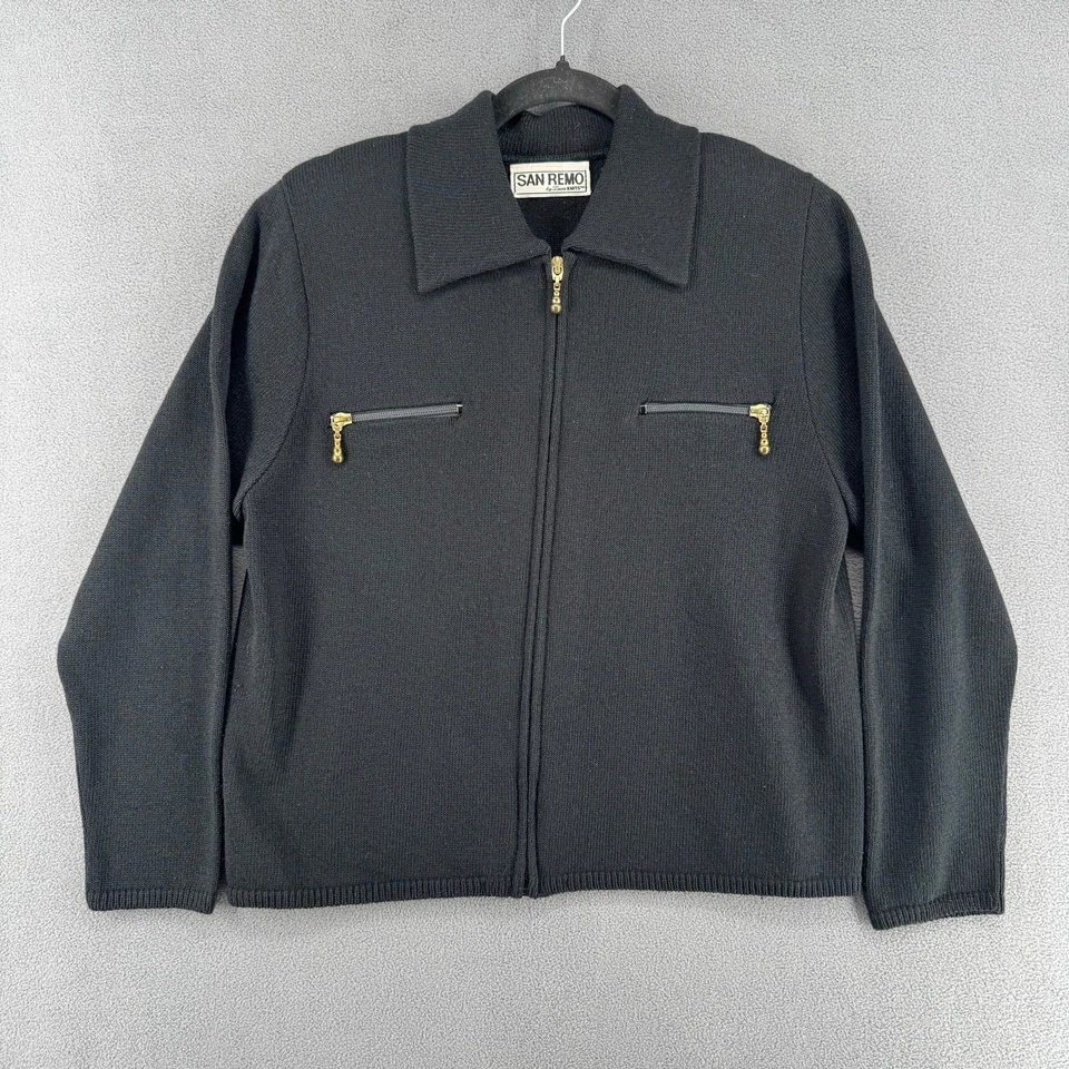 Винтажный женский вязаный свитер на молнии San Remo от Laura M черный Old Money Basic - Изображение 1 из 4