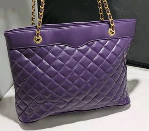 Vintage A & W Genuine Leather Purple Quilted Gold Chain Straps Shoulder Bag LNC - Picture 1 of 16