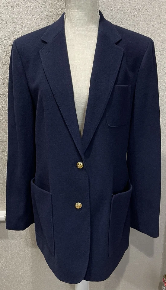 Blazer Lauren Ralph Lauren Mujer Lana Cachemira Cresta Dorada Botones Talla 12 Azul Foto 1 de 4