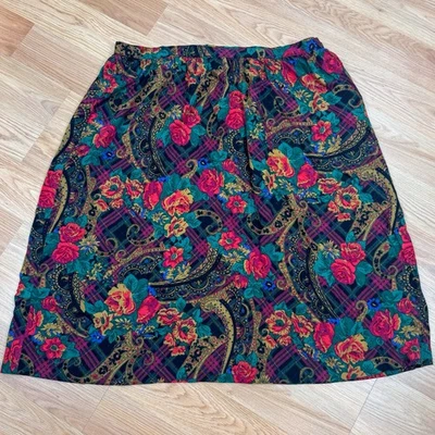 Women's Vintage Skirt Size 20 Christmas Holiday 90s Red Green Gold Plaid Floral - Image 1 of 4