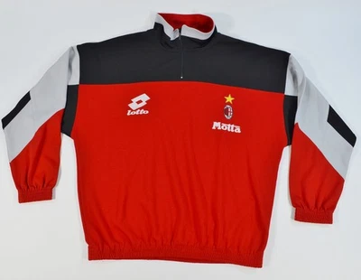 VTG AC Milan Lotto Motta 90's XL Soccer Track Warm Up Jacket 1/4 Zip Red Black - Image 1 of 4