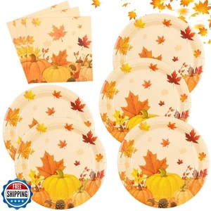 50PCS Fall Maple Leaves Paper Plates and Napkins - Thanksgiving Dessert Plate - Picture 1 of 5