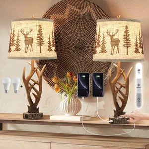 26" Touch Control Antler Table Lamps Set of 2, 3-Way Dimmable Rustic Lamp with 2 - Picture 1 of 12