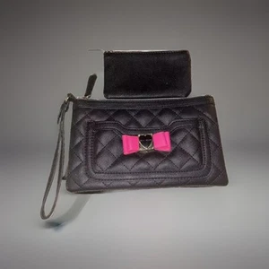 Betsey Johnson pochette/borsa da polso diamante nero rosa 2 in 1 ottime condizioni - Foto 1 di 6