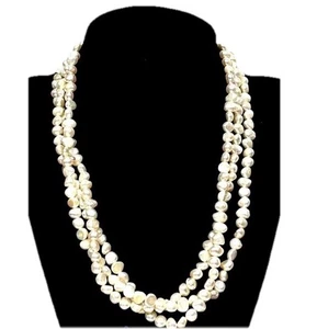 Vintage Baroque Freshwater Pearls 16.5” Triple Strand Necklace 925 Clasp - Picture 1 of 11