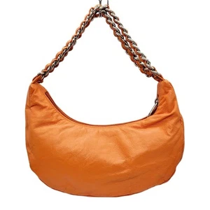 Vintage Wilsons Leather Maxima Orange Leather Woven Chain Handles Mini Hobo Bag - Picture 1 of 12