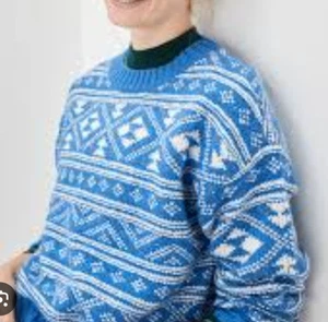 Suéter American Eagle Fair Isle Snowdrift Talla XS Azul Blanco Relajado Crew Nieve - Imagen 1 de 8