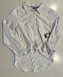 Tommy Hilfiger Big Girl's Solid Oxford Tie Front Button Down Shirt White Sz LRG - Picture 1 of 3