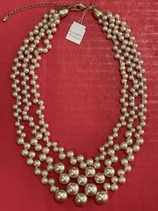 LIA SOPHIA “ROSEDUST”CHAMPAGNE COLOR TRIPLE STRAND GLASS & RESIN PEARL NECKLACE - Picture 1 of 6