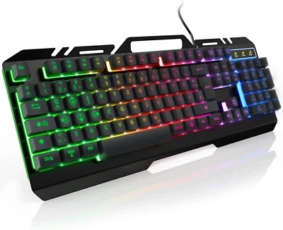 Tastatur Gaming RGB Beleuchtung Computer PC Kabelgebunden Ergonomisch B514 - Bild 1 von 4