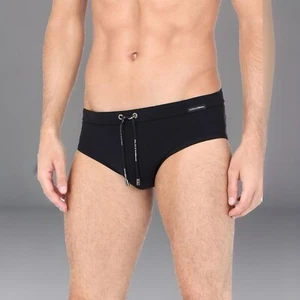 DOLCE & GABBANA Mens High-Waist Swim Briefs Navy Blue w/ Black Polka Dots ($275) - Picture 1 of 12