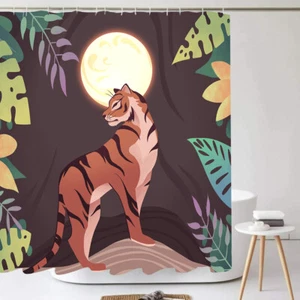 Tenda Doccia Bagno Luna Astratta Tigre Arte Decorazione Impermeabile 72 In - Foto 1 di 5