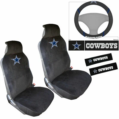 5PC NFL Dallas Cowboys Car Truck Front Seat Covers Steering Wheel Cover & MORE - Image 1 of 4