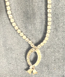 Sarah Coventry Rhinestone Chain Silver Necklace with Fish Pendent - Picture 1 of 5