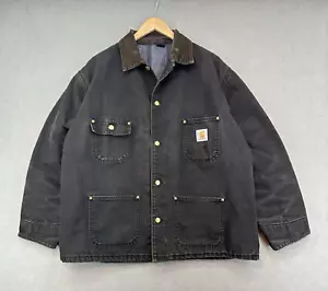 VTG Carhartt CB105 Firm Duck Chore Coat Black Sz 42 Blanket Lined Union USA - Picture 1 of 14