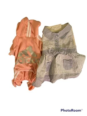 Niña Perro Ropa 1med.Adidog Rosa Sudadera/1 Vestido Mediano Gr/ Blanco Rayas con Lazo Foto 1 de 4
