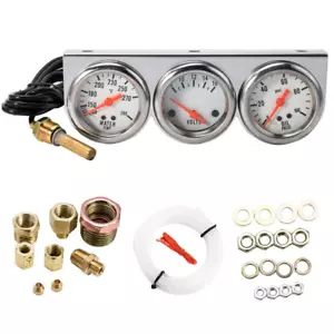 Triple Gauge Kit Oil/Volt/Water Gauge 2" Chrome Oil Temp Water Temp Gauge - Picture 1 of 12
